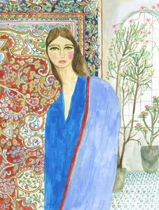 Blue shawl and Kashmir carpet